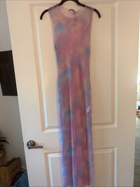 Nasty Gal Pink & Lavender Tie-Dye Mesh Sheer Dress with Rhinestones